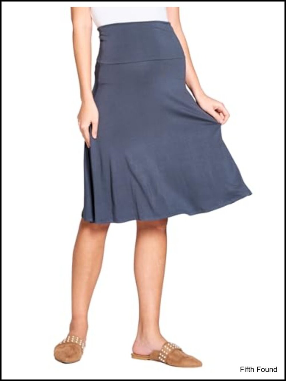Flowy Midi Skirt for Women A-Line High Rise Pull-On Stretch Casual
